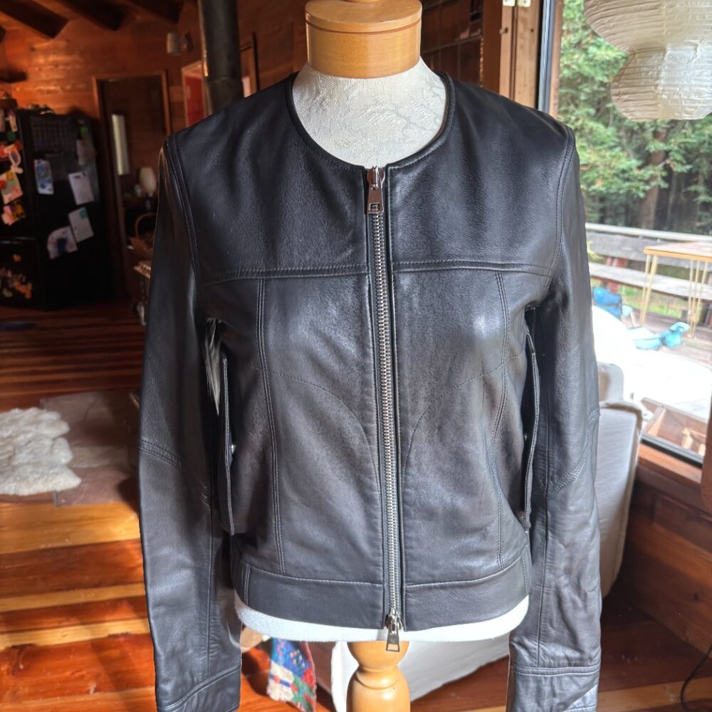 Perfect Black Leather Crop Jacket - Theory